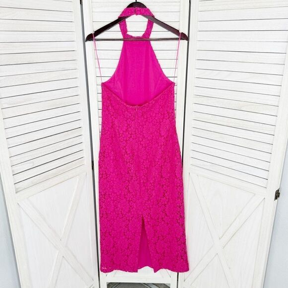 Zara Floral Lace Halter‎ Midi Sheath Dress Pink Medium Open Back - Picture 11 of 15
